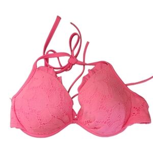 Victoria's Secret Bikini Top Size 36C Pink Floral Swim